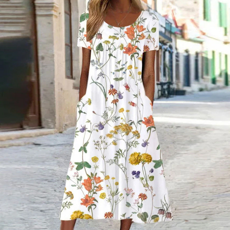 NIMA Maxi jurk vintage bloemen o-hals