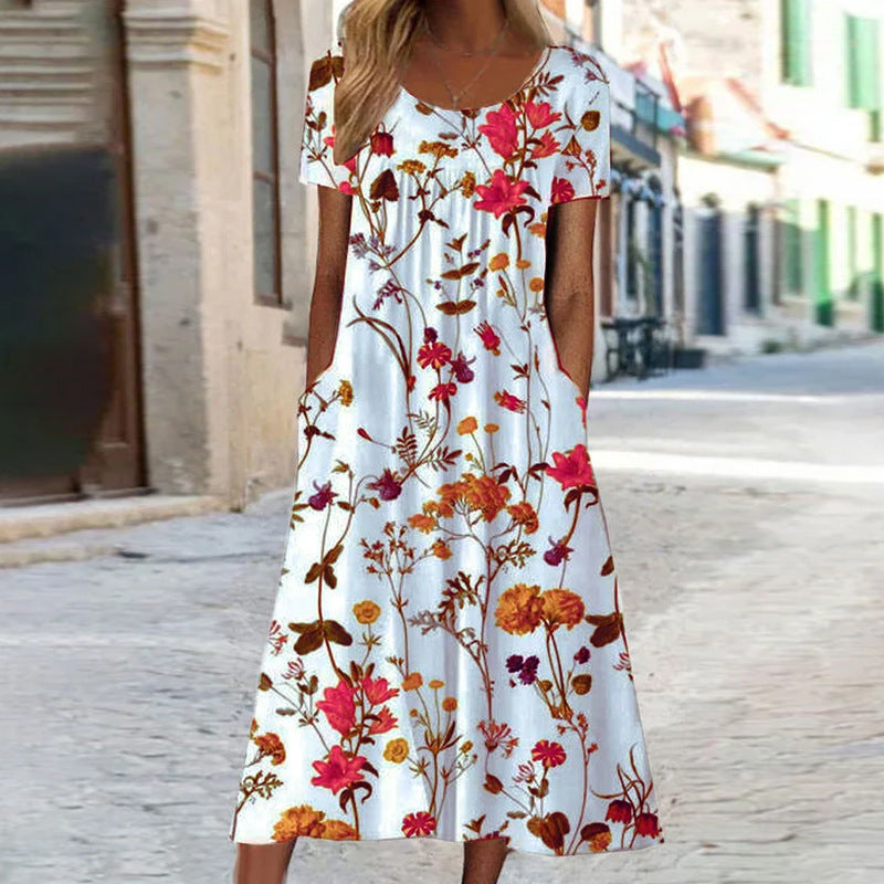 NIMA Maxi jurk vintage bloemen o-hals