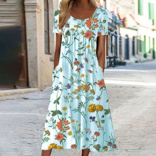 NIMA Maxi jurk vintage bloemen o-hals