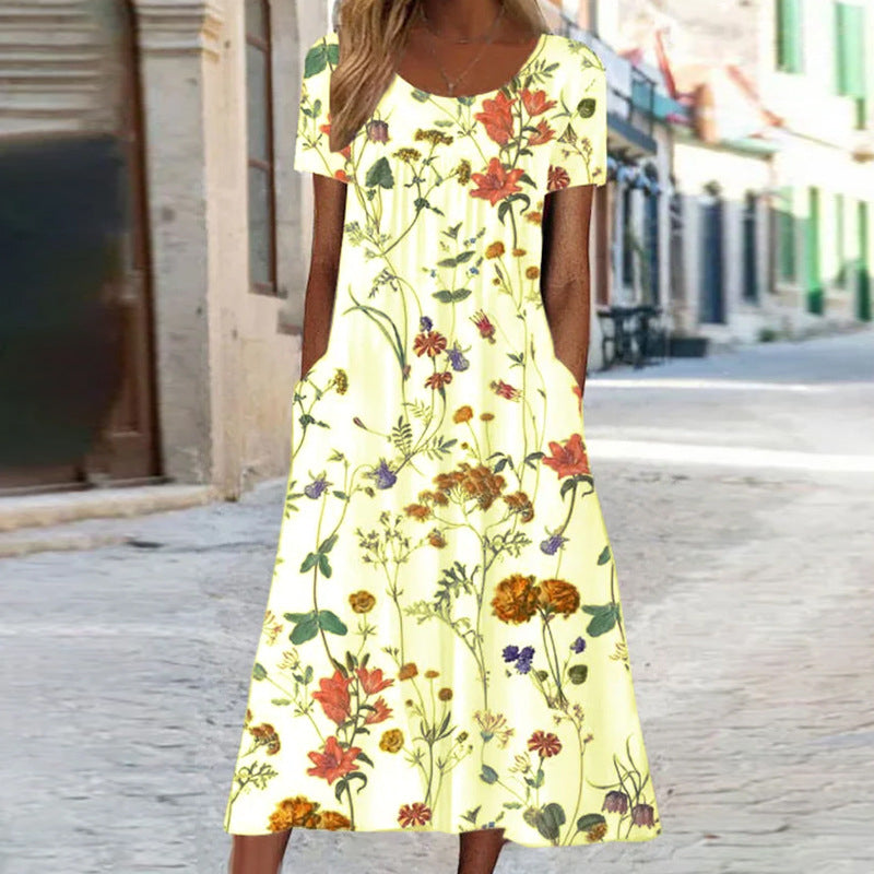 NIMA Maxi jurk vintage bloemen o-hals