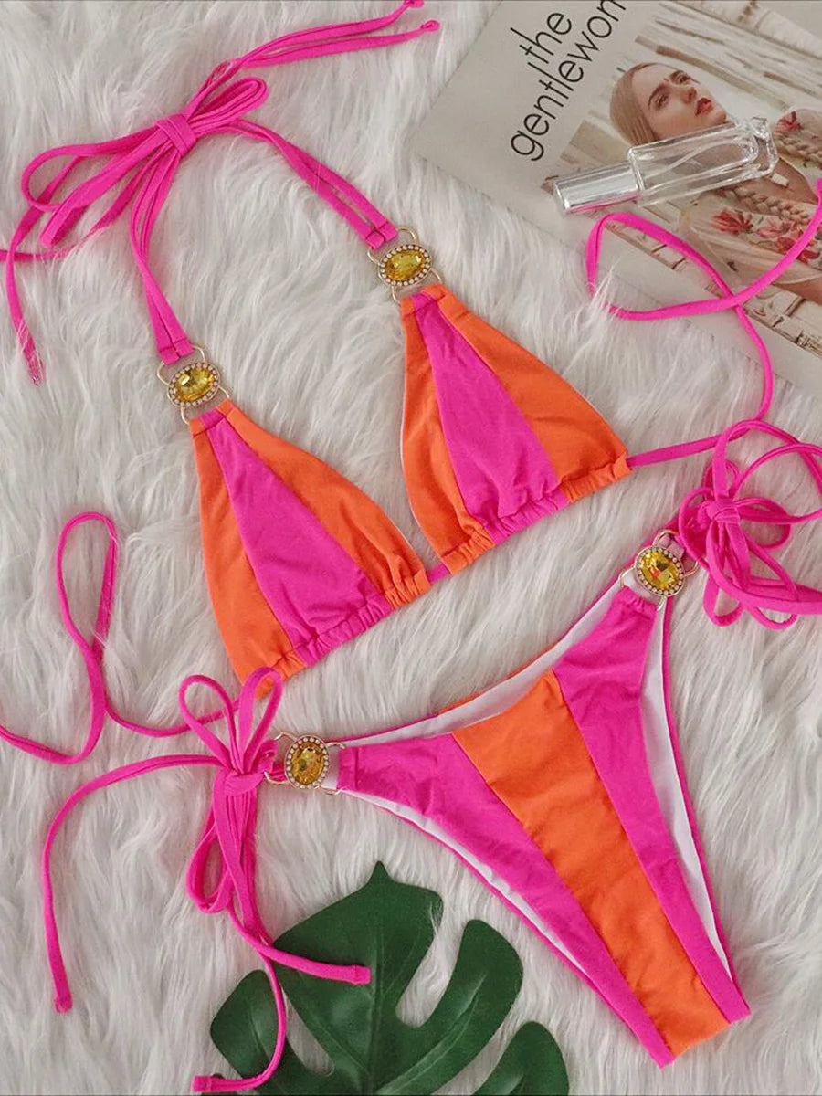 NIMA splicing juweel embelish diamant brazilian bikini