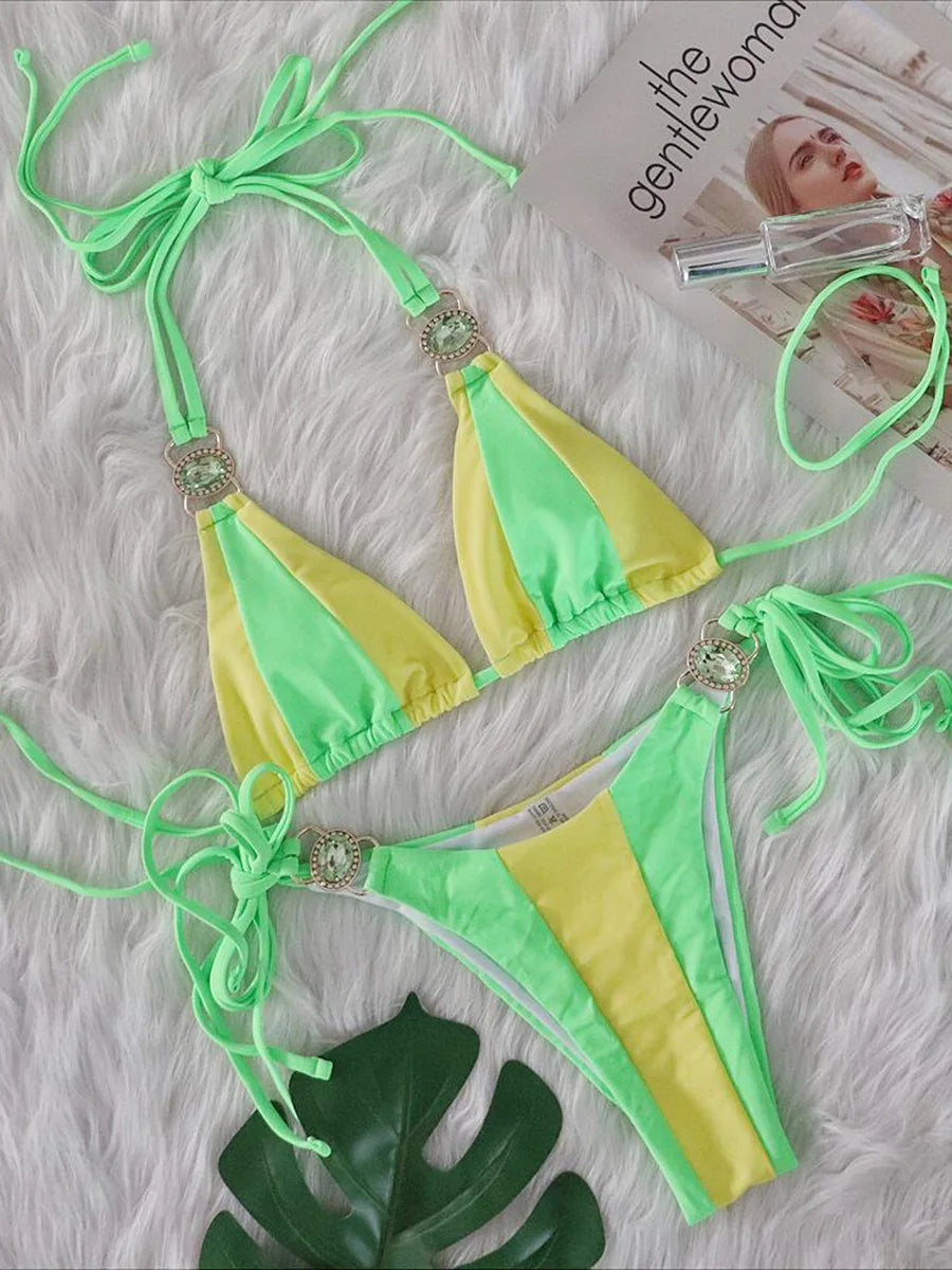 NIMA splicing juweel embelish diamant brazilian bikini
