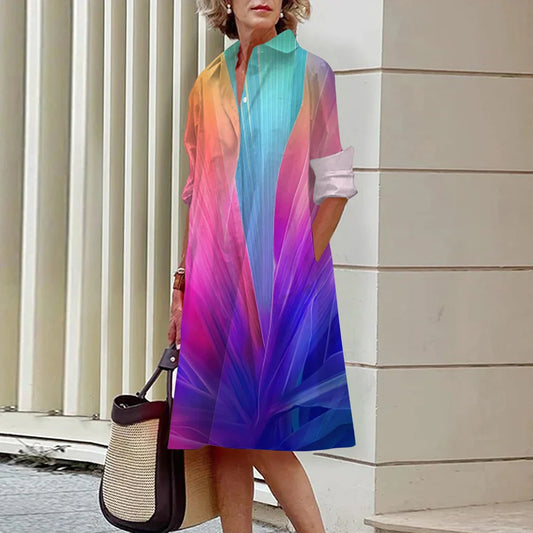 NIMA Grijs bedrukte blouse jurk met knoopkraag