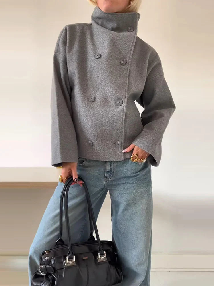 Saga – oversized short coat in wool blend with stand-up collar