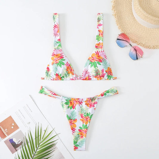 NIMA blauwe bloemenprint lage taille zachte brazilian bikini
