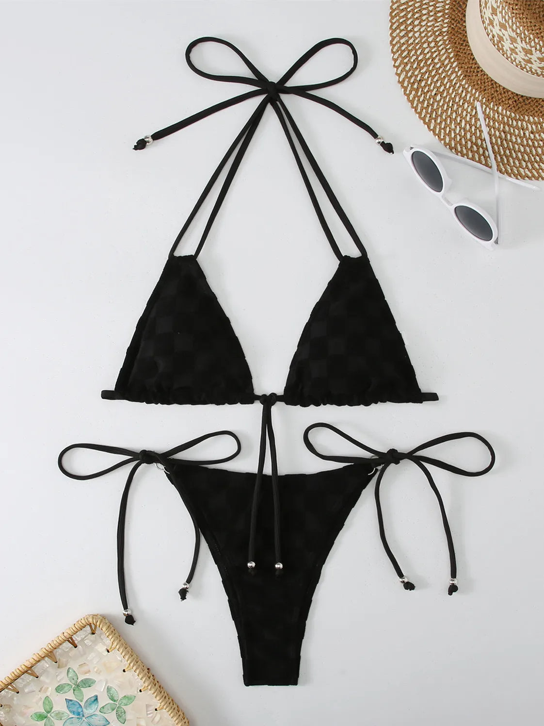 NIMA groene microprint brazilian bikini met strikje