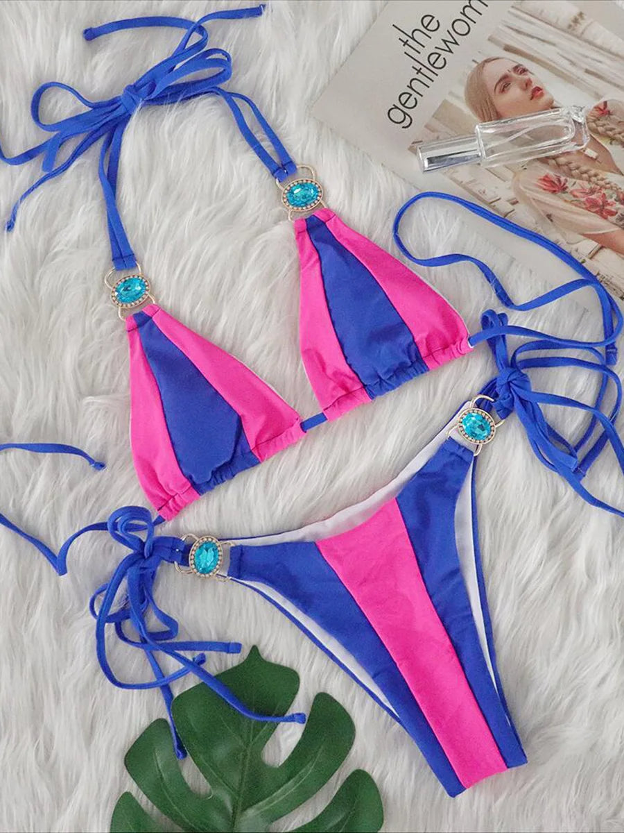 NIMA splicing juweel embelish diamant brazilian bikini