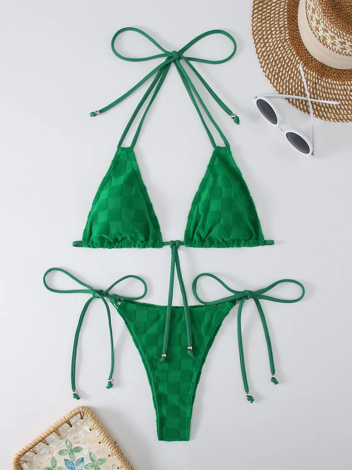 NIMA groene microprint brazilian bikini met strikje