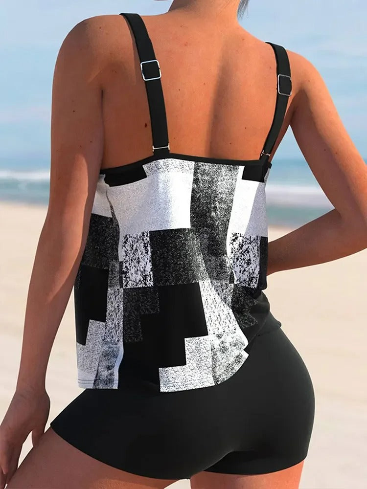 NIMA tankini met dubbele band en geometrische print