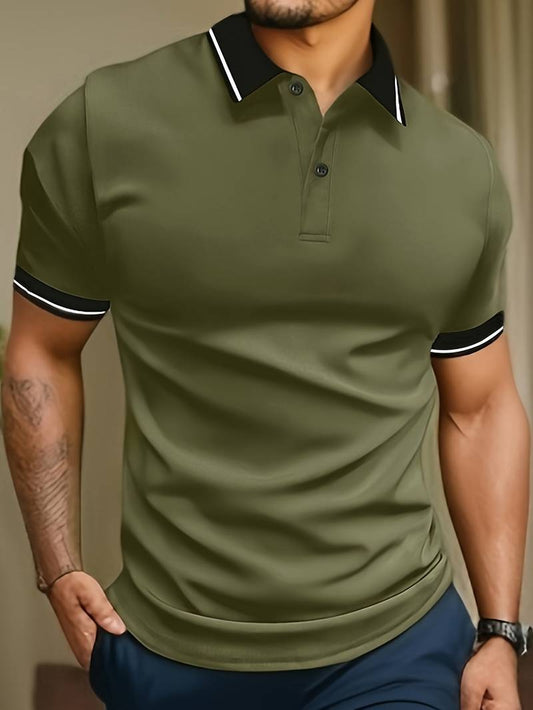 NIMA trendy colour-block shirt met korte mouwen, knoopsluiting en achterkant
