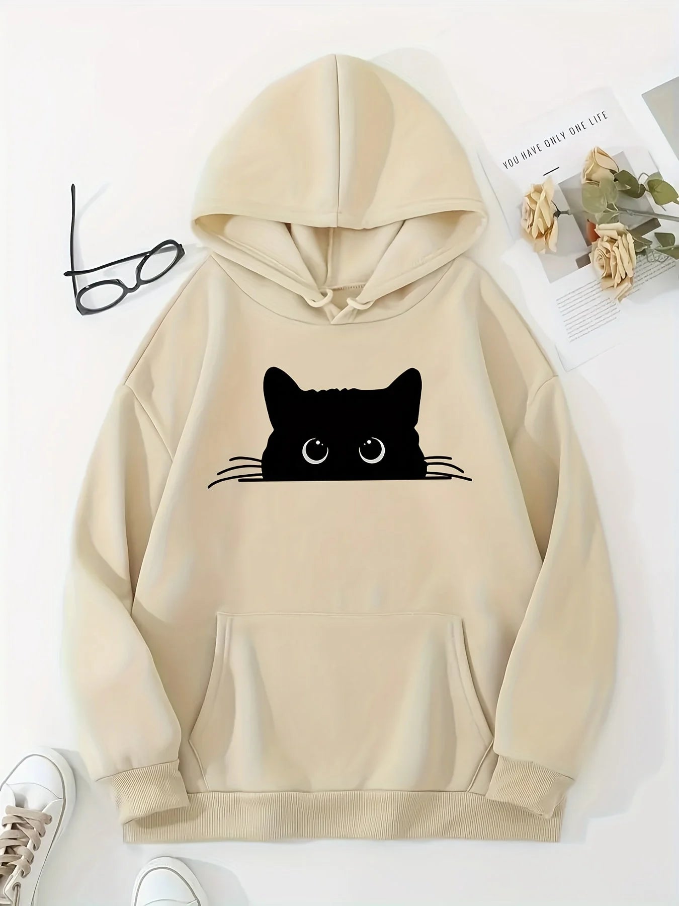 Bella - hoodie with cat print and hood