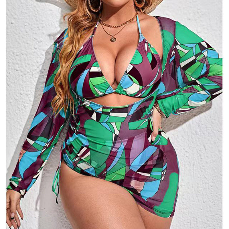 NIMA groen geprinte v-hals comfortabele bikini grote maten