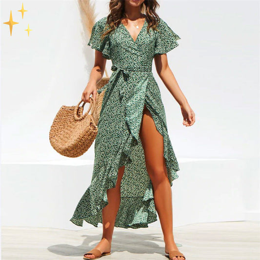 NIMA Maxi Zomer Wikkeljurk met Bloemetjes Print