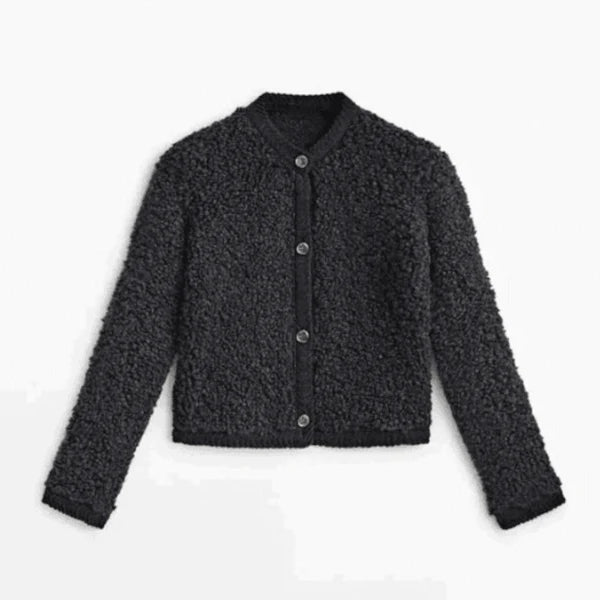 Lea – teddy cardigan with round neck and button placket