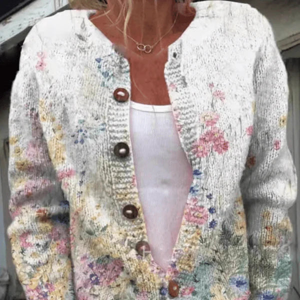 Marlene – knitted floral cardigan with button placket