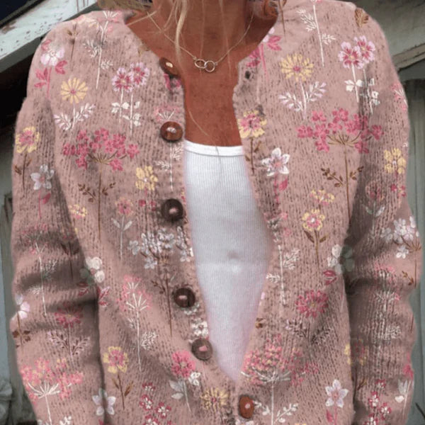 Marlene – knitted floral cardigan with button placket