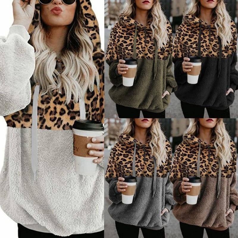 Teddy pullover - extremely warm and cozy hoodie with a stylish leopard pattern for spring