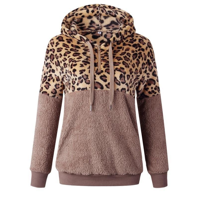 Teddy pullover - extremely warm and cozy hoodie with a stylish leopard pattern for spring