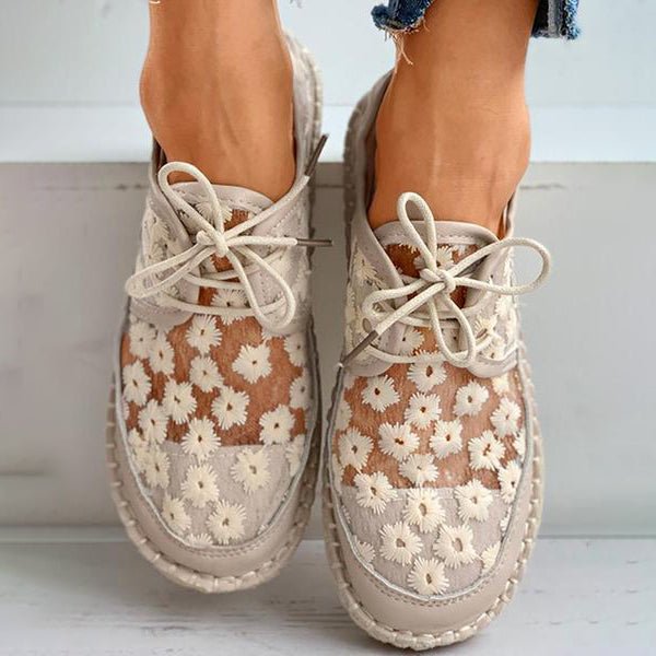 Sofia - hollow embroidery lace-up women's shoes