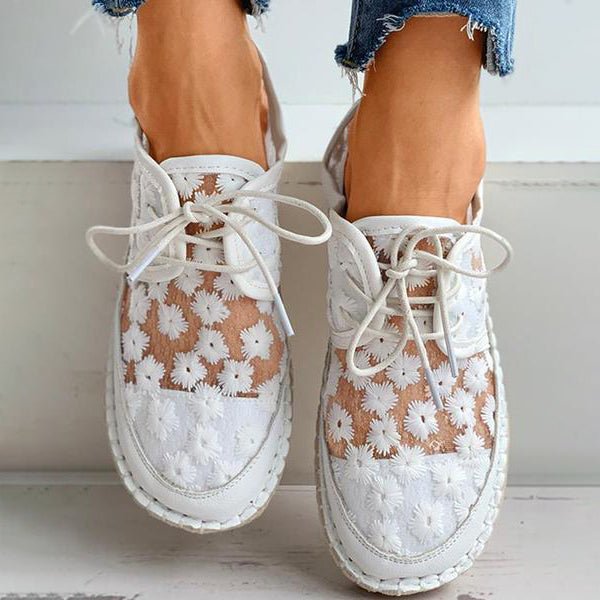 Sofia - hollow embroidery lace-up women's shoes