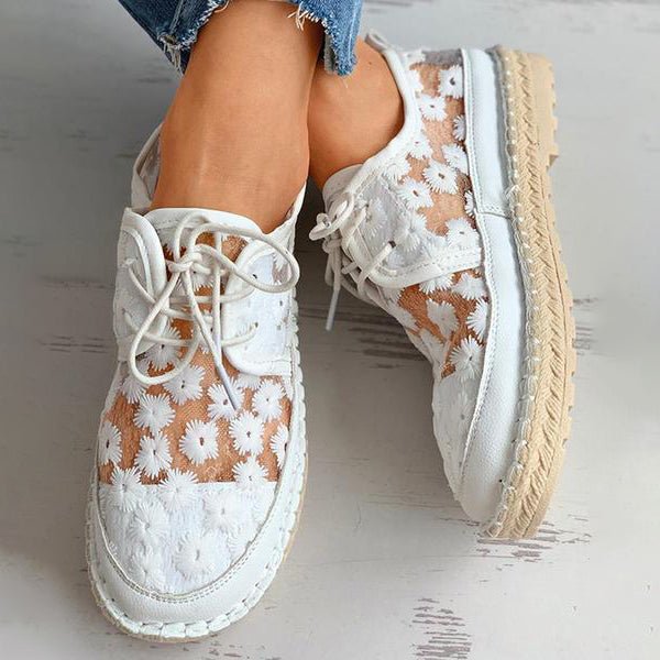 Sofia - hollow embroidery lace-up women's shoes