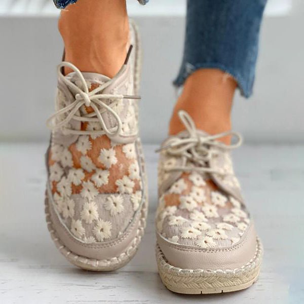 Sofia - hollow embroidery lace-up women's shoes
