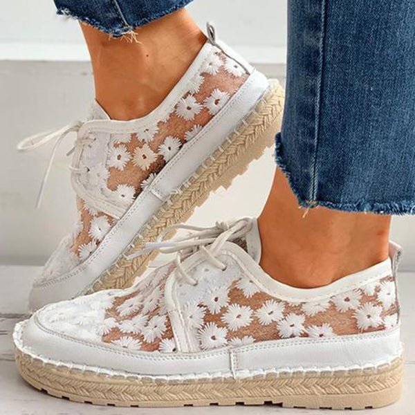 Sofia - hollow embroidery lace-up women's shoes