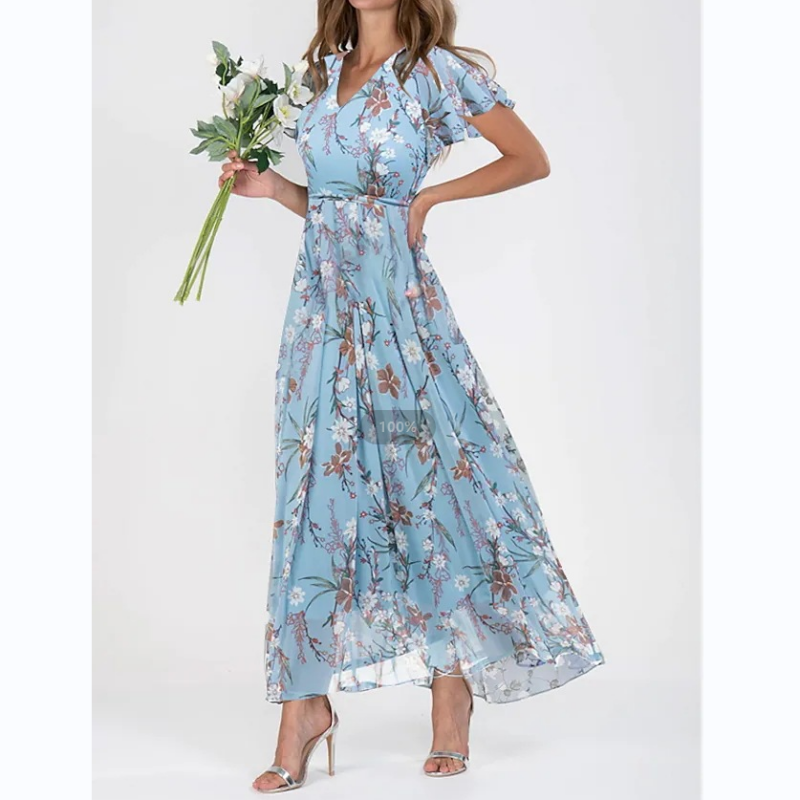 NIMA Maxi-jurk met vlindermouwen en bloemmotief