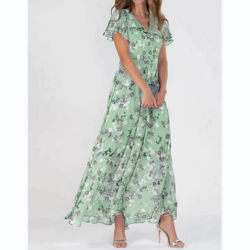 NIMA Maxi-jurk met vlindermouwen en bloemmotief