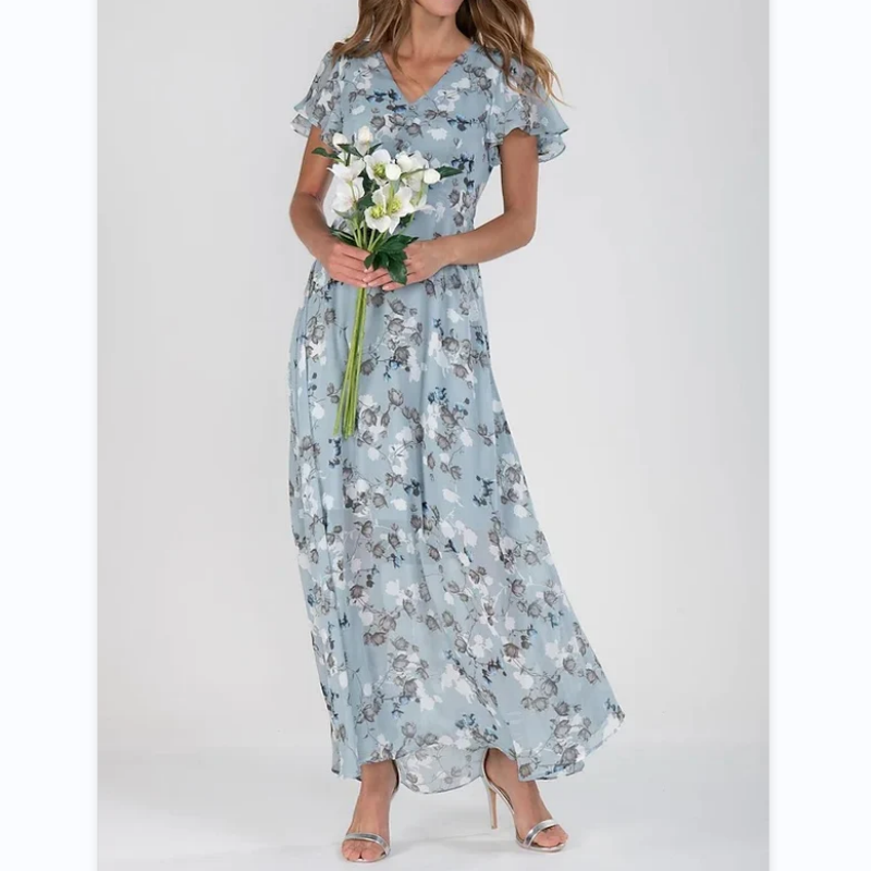 NIMA Maxi-jurk met vlindermouwen en bloemmotief