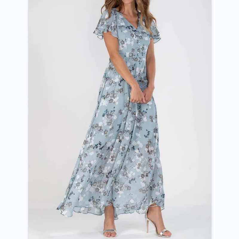 NIMA Maxi-jurk met vlindermouwen en bloemmotief