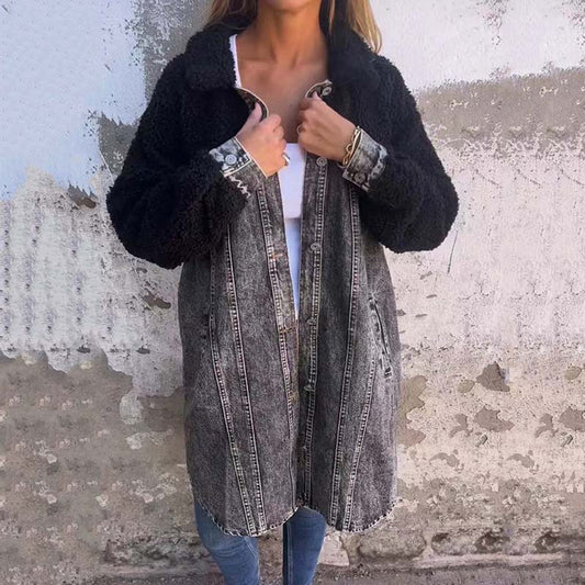 Verena - sherpa lined long sleeved denim jacket for women