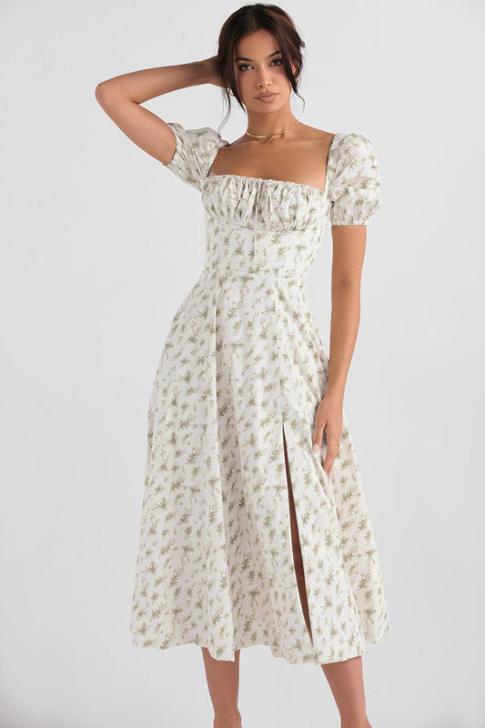 NIMA Midi zonnejurk met bloemenpofmouwen
