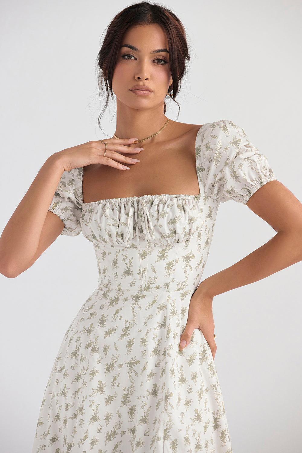 NIMA Midi zonnejurk met bloemenpofmouwen