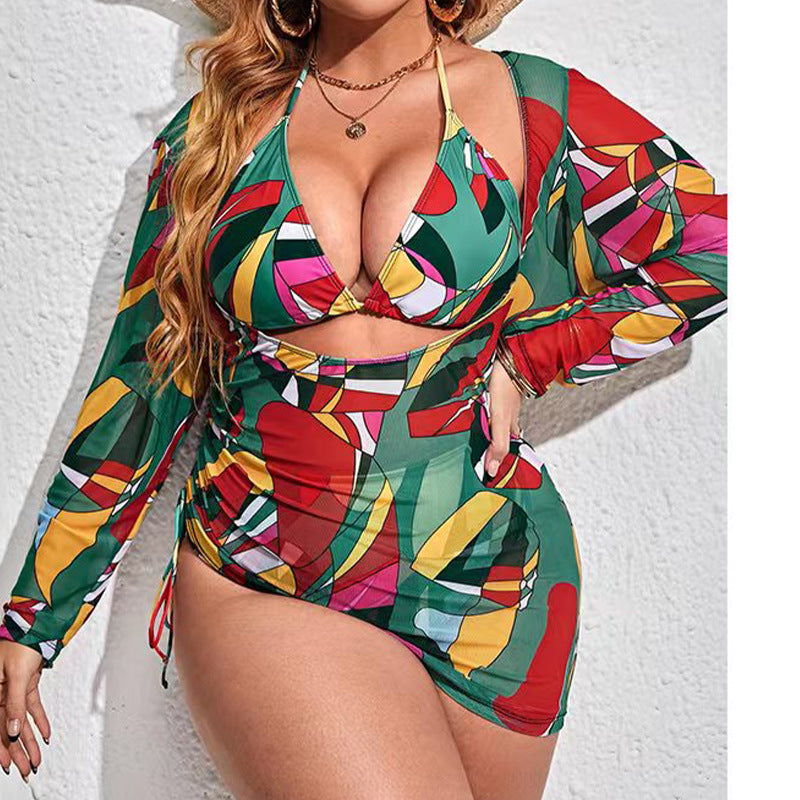 NIMA groen geprinte v-hals comfortabele bikini grote maten
