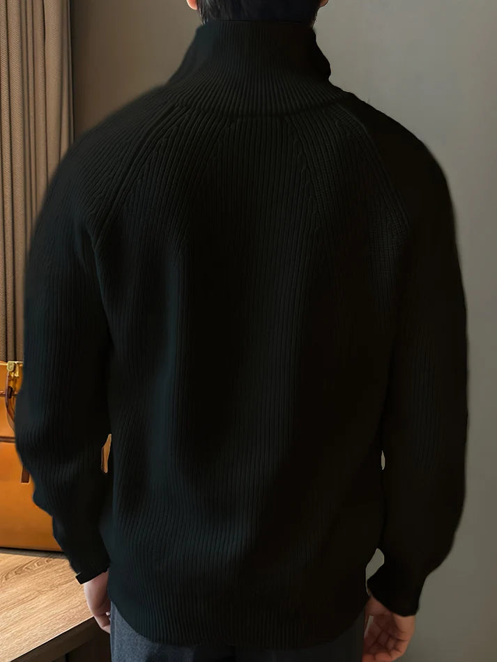 Anders – half-zip knit sweater with high collar and ribbed texture